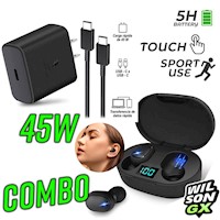 COMBO Cargador 45W para Samsung Carga Rapida + Audifono inalambrico tipo airdots